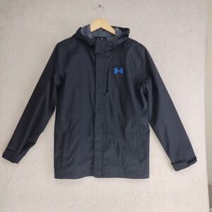 Under Armour Jacket Mens YXL ColdGear Infrared Storm Hooded Full Zip Black Blue